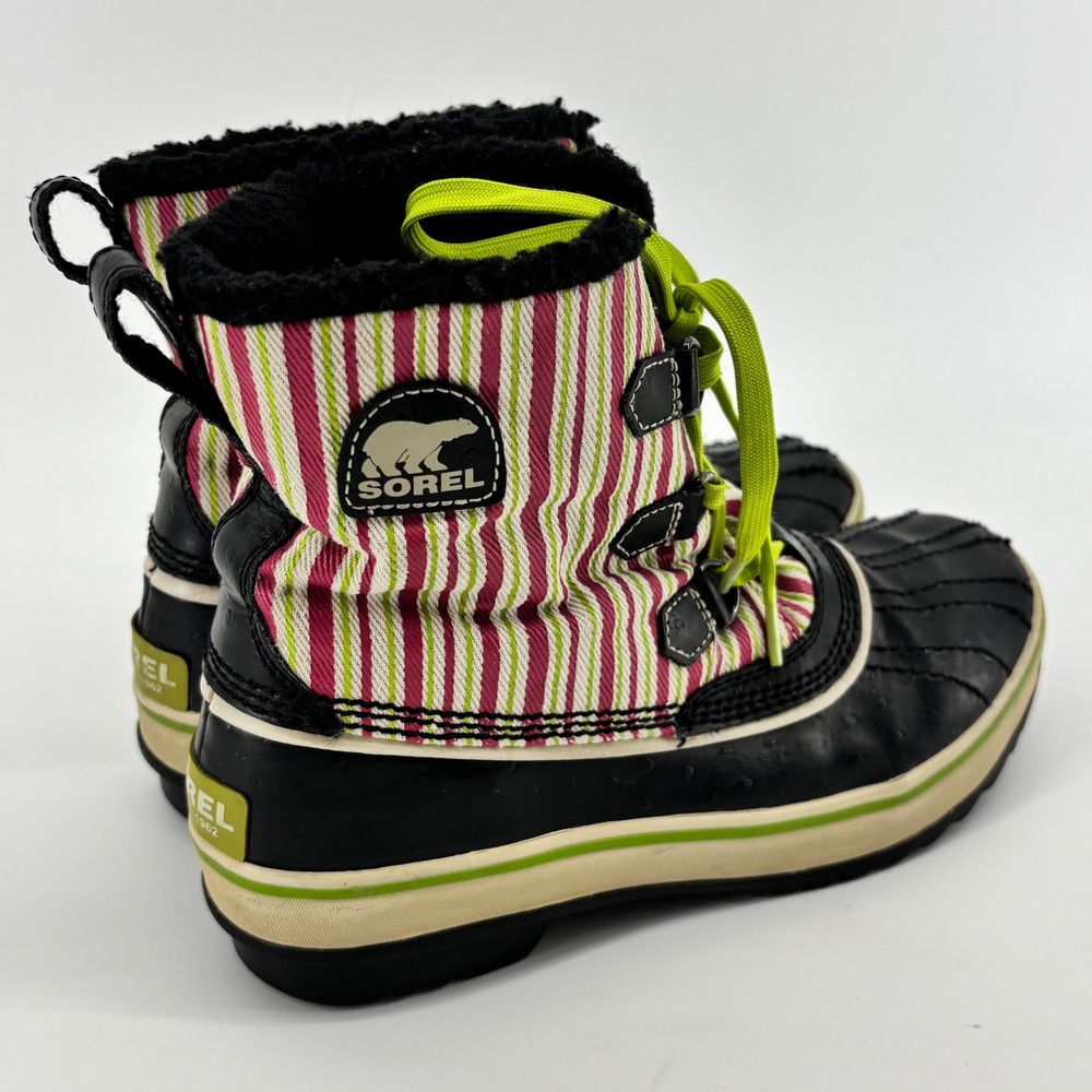 Sorel Womens Pink Green Striped Faux Fur Lined Winter Duck Boots NL1882-010